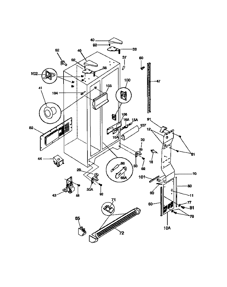 CABINET Diagram and Parts List for FRS24WSCB1  Frigidaire Refrigerator