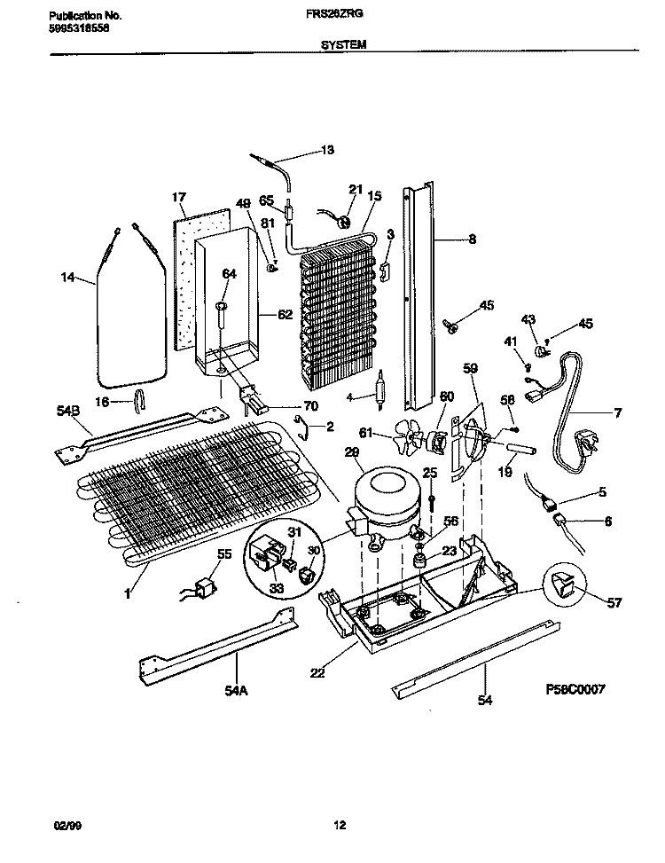 SYSTEM Diagram and Parts List for FRS26ZRGW5  Frigidaire Refrigerator