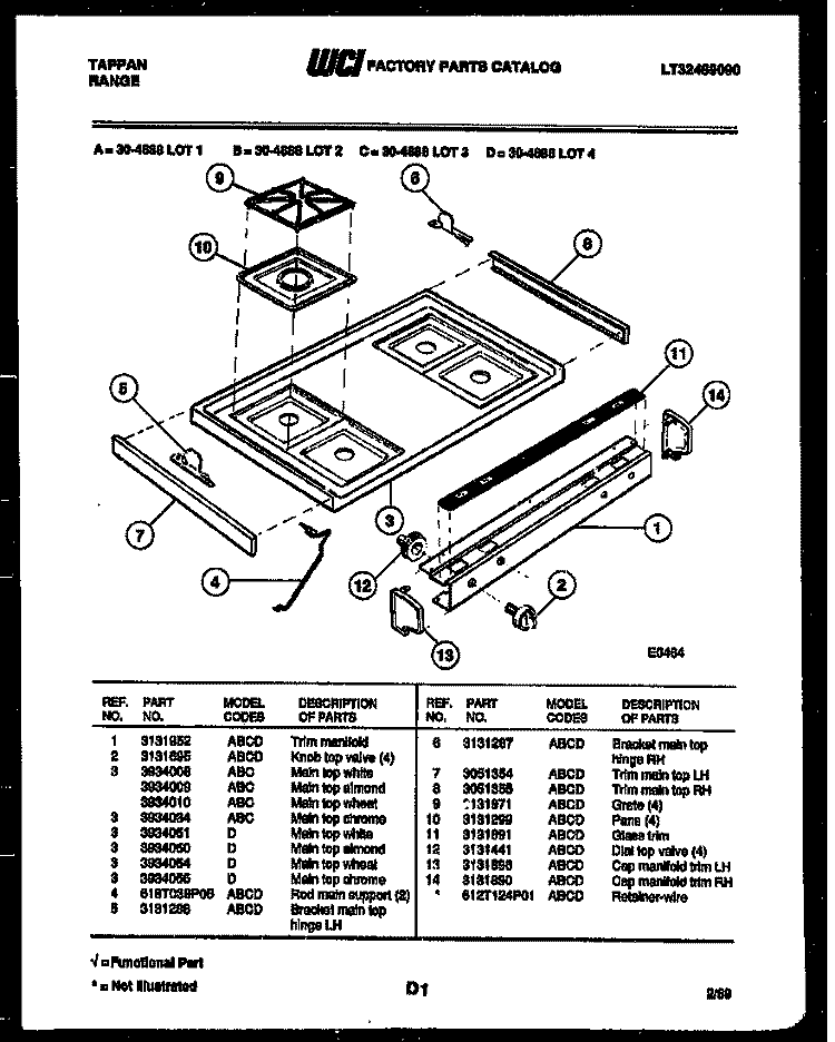 COOKTOP PARTS Diagram and Parts List for 30-4688-00-04  Tappan Range