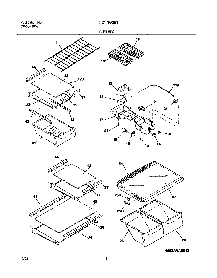 SHELVES Diagram and Parts List for FRT21P6BSB3  Frigidaire Refrigerator