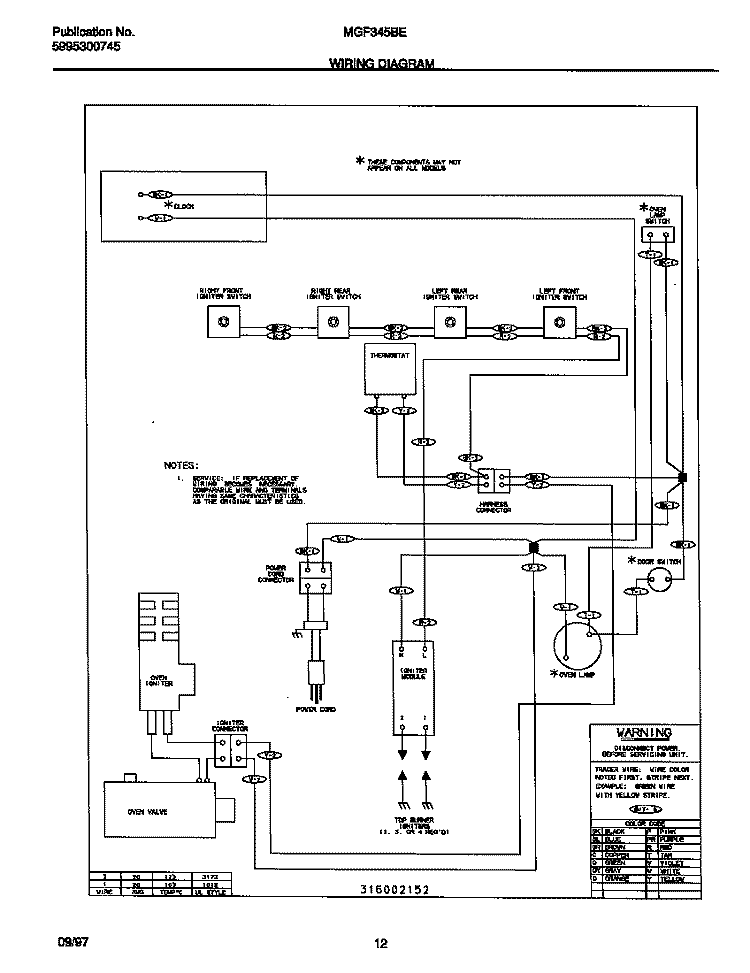 WIRING DIAGRAM Diagram and Parts List for MGF345BEWC  Frigidaire Range