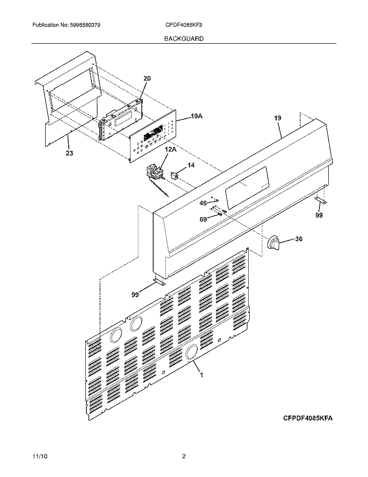 BACKGUARD Diagram and Parts List for CPDF4085KF2  Frigidaire Range