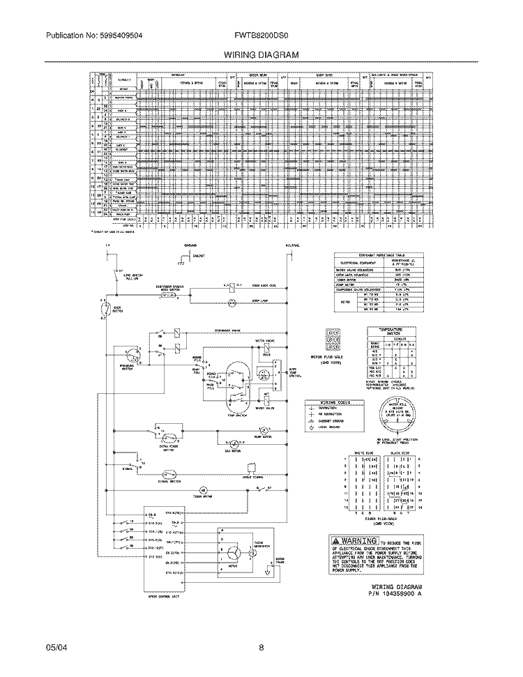 WIRING DIAGRAM Diagram and Parts List for FWTB8200DS0  Frigidaire Washer