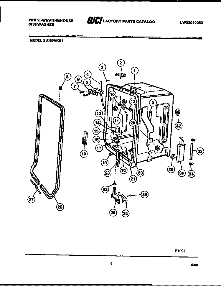 TUB AND FRAME PARTS Diagram and Parts List for SU180MXRD3  Frigidaire Dishwasher