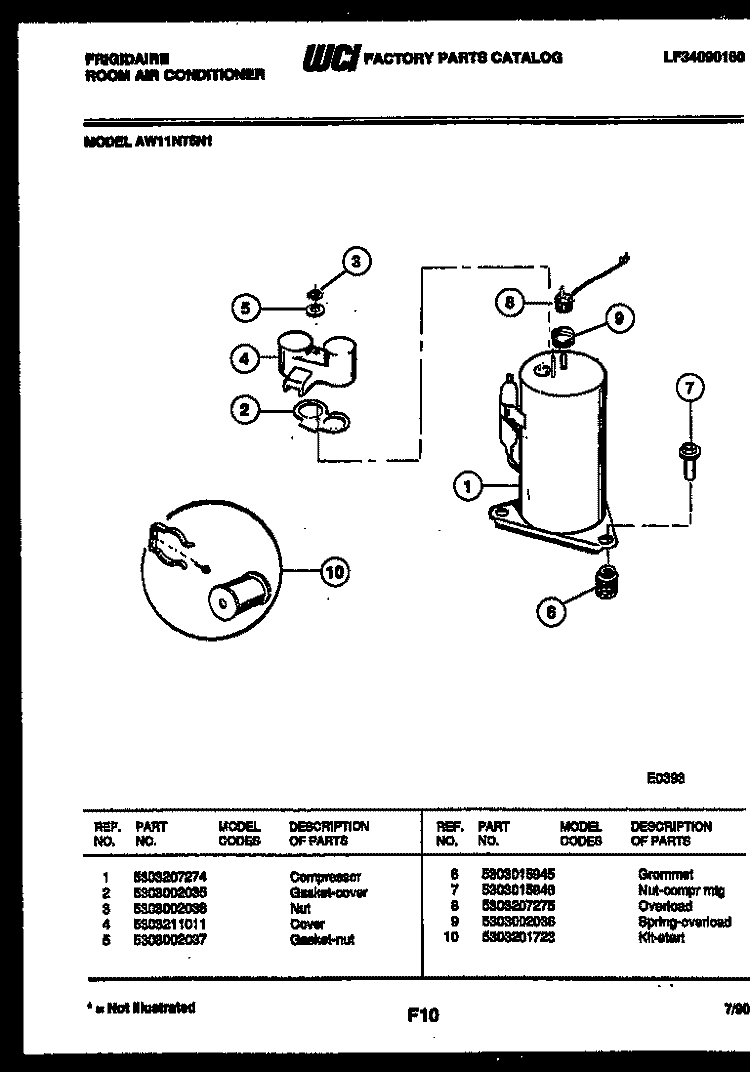COMPRESSOR PARTS Diagram and Parts List for AW11NT6N1  Frigidaire Air Conditioner