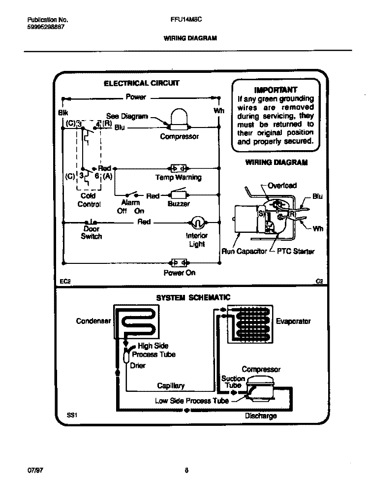 WIRING DIAGRAM Diagram and Parts List for FFU14M8CW2  Frigidaire Freezer
