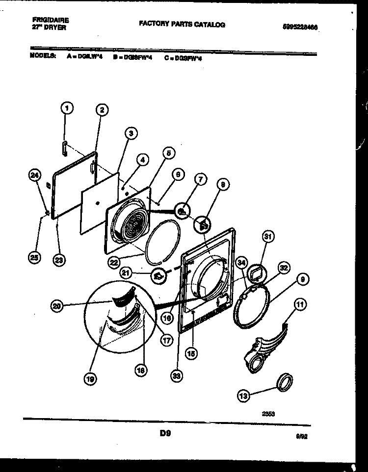 DOOR PARTS Diagram and Parts List for DGILL4  Frigidaire Dryer