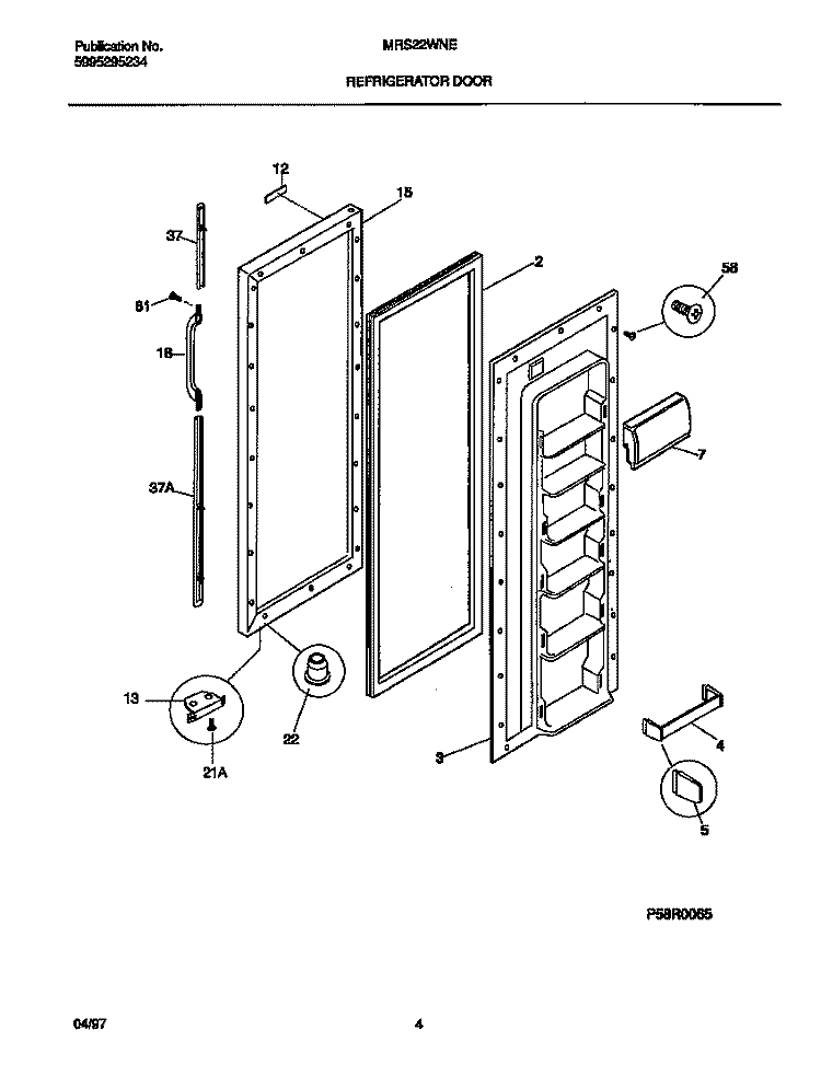 REFRIGERATOR DOOR Diagram and Parts List for MRS22WNED3  Frigidaire Refrigerator
