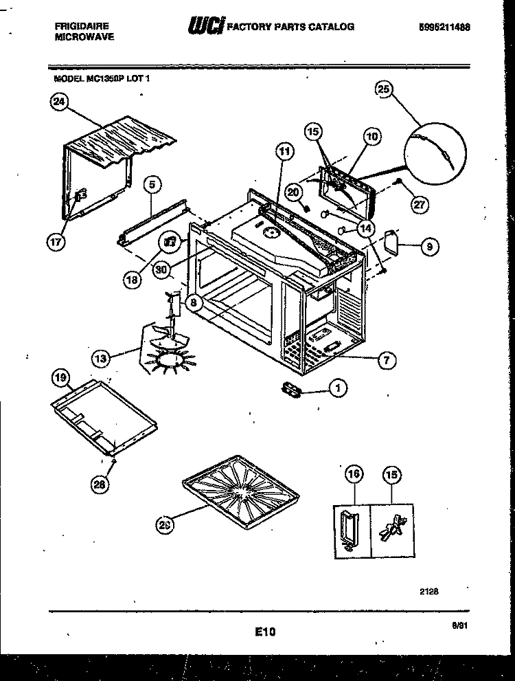 WRAPPER AND BODY PARTS Diagram and Parts List for MC1350P1  Frigidaire Microwave