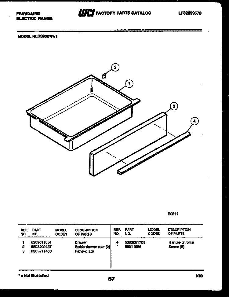 DRAWER PARTS Diagram and Parts List for REGS38BNL1  Frigidaire Range