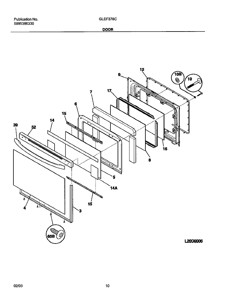DOOR Diagram and Parts List for GLEF378CQA  Frigidaire Range