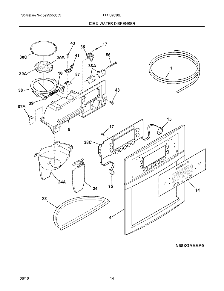 ICE & WATER DISPENSER Diagram and Parts List for FFHS2626LS0  Frigidaire Refrigerator