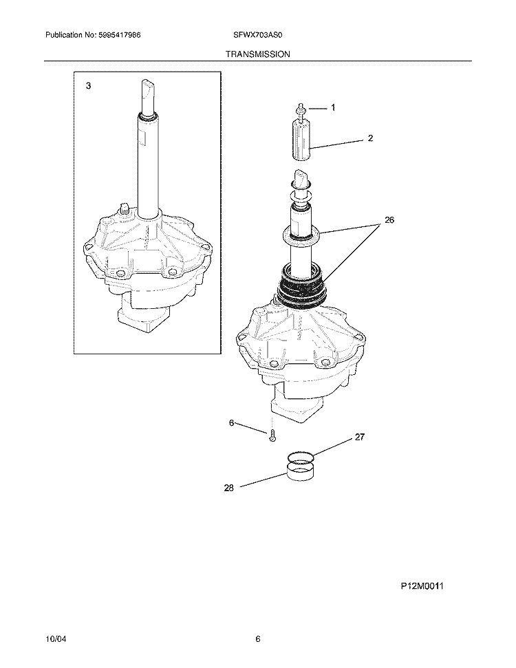 TRANSMISSION Diagram and Parts List for SFWX703AS0  Frigidaire Washer