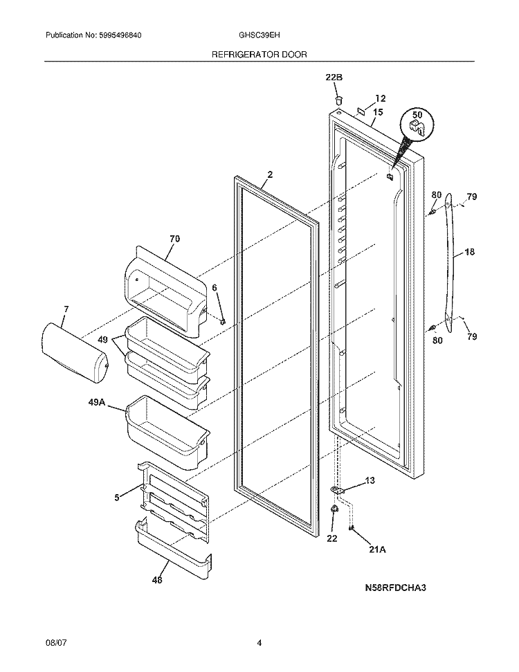 REFRIGERATOR DOOR Diagram and Parts List for GHSC39EHPB1  Frigidaire Refrigerator