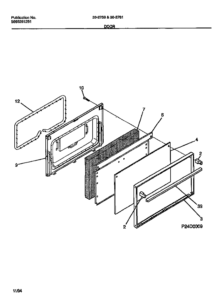 DOOR Diagram and Parts List for 30-2759-23-09  Tappan Range