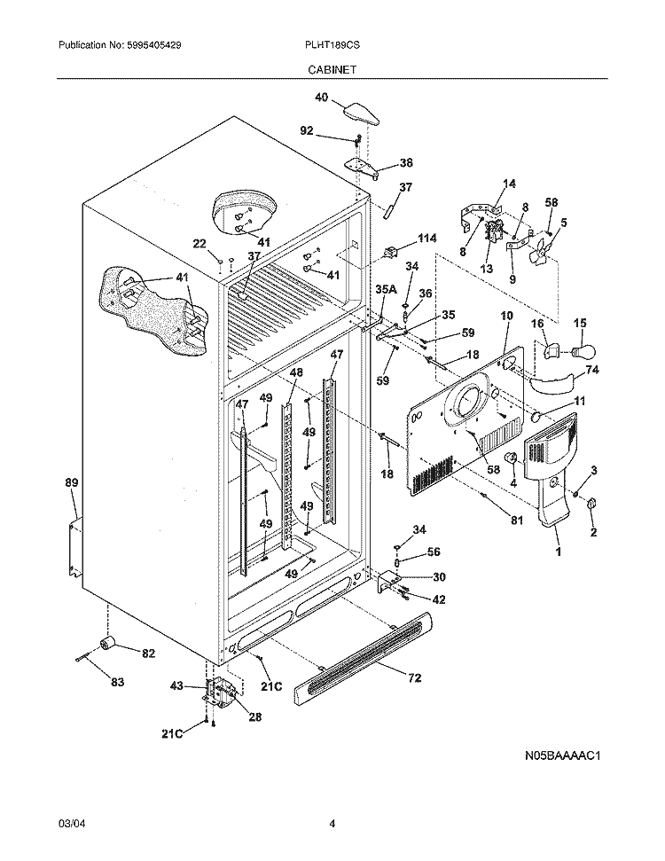 CABINET Diagram and Parts List for PLHT189CSK4  Frigidaire Refrigerator