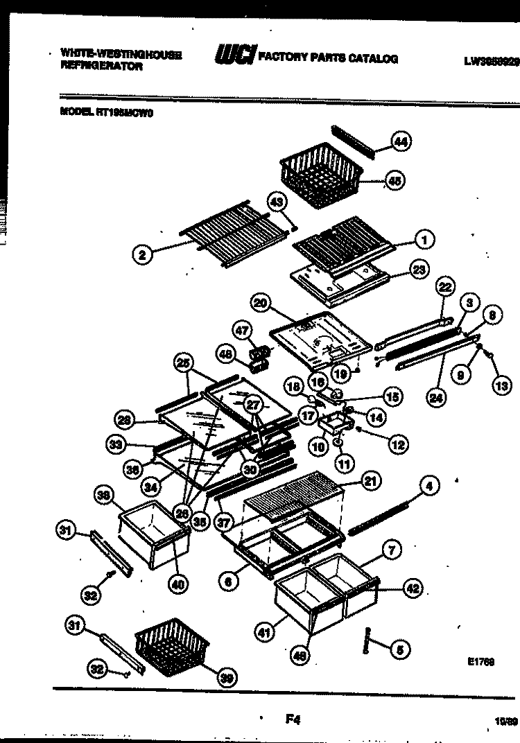 SHELVES AND SUPPORTS Diagram and Parts List for RT195MCW0  Frigidaire Refrigerator