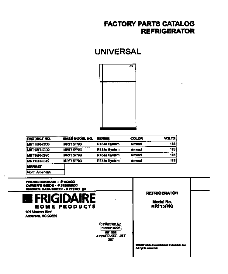 COVER Diagram and Parts List for MRT15FNGD0  Frigidaire Refrigerator