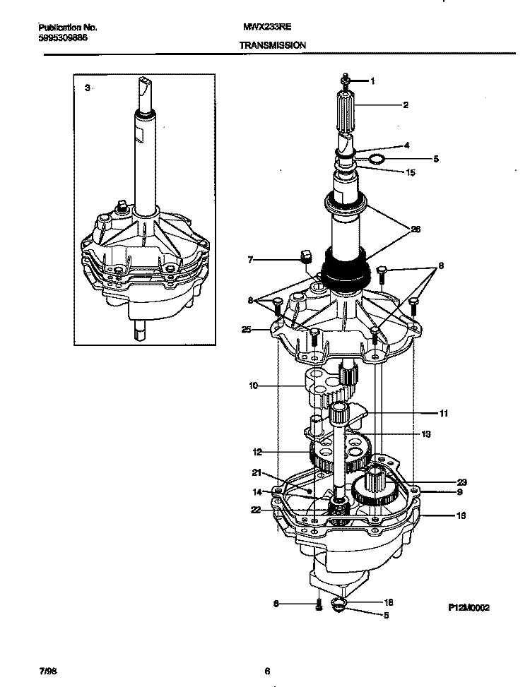 TRANSMISSION Diagram and Parts List for MWX233RES2  Frigidaire Washer