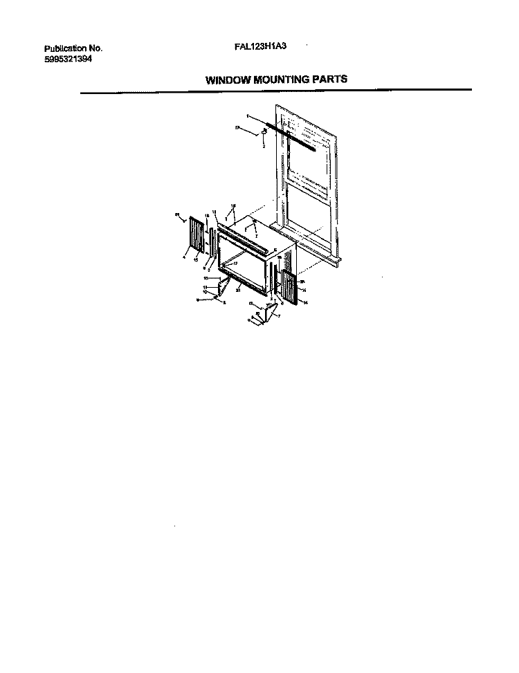 WINDOW MOUNTING PARTS Diagram and Parts List for FAL123H1A1  Frigidaire Air Conditioner