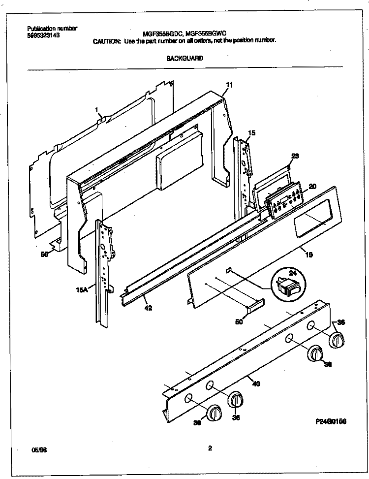 BACKGUARD Diagram and Parts List for MGF355BGWC  Frigidaire Range