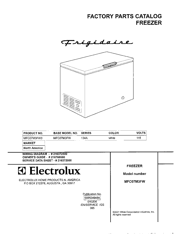 COVER Diagram and Parts List for MFC07M3FW3  Frigidaire Freezer