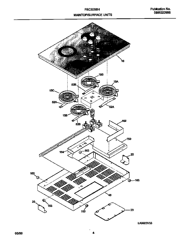 MAINTOP / ELEMENTS Diagram and Parts List for FEC30S8HSA  Frigidaire Cooktop