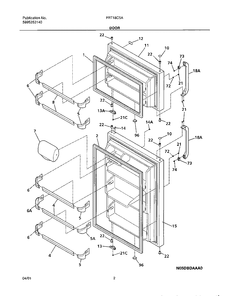 DOOR Diagram and Parts List for FRT18C5AZ0  Frigidaire Refrigerator