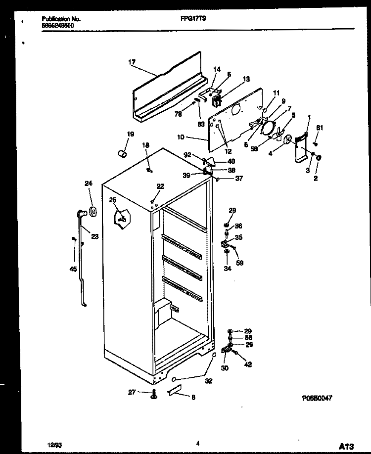 CABINET PARTS Diagram and Parts List for FPG17TSW1  Frigidaire Refrigerator