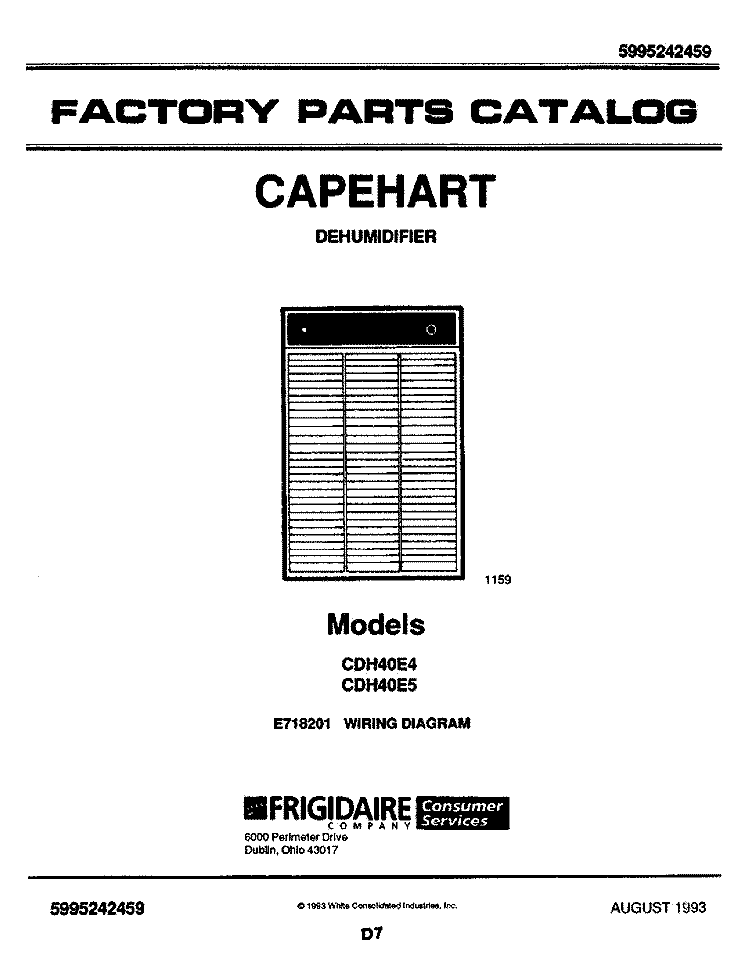 COVER Diagram and Parts List for CDH40E4  Frigidaire Dehumidifier