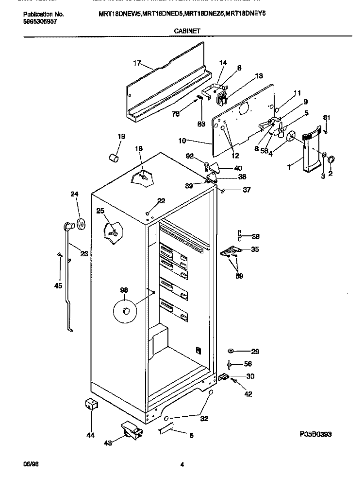 CABINET Diagram and Parts List for MRT18DNED5  Frigidaire Refrigerator