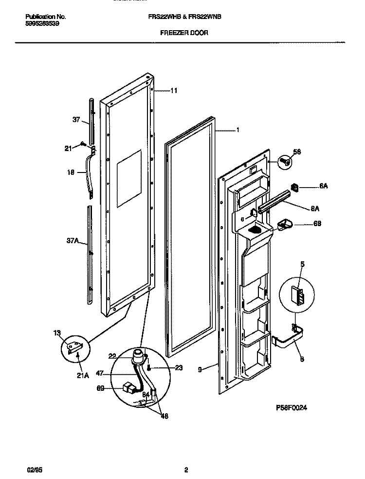 FREEZER DOOR Diagram and Parts List for FRS22WNBD1  Frigidaire Refrigerator