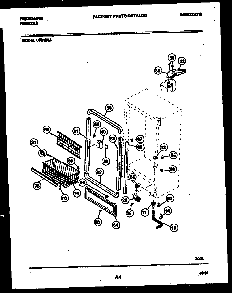 CABINET PARTS Diagram and Parts List for UF21NL4  Frigidaire Freezer