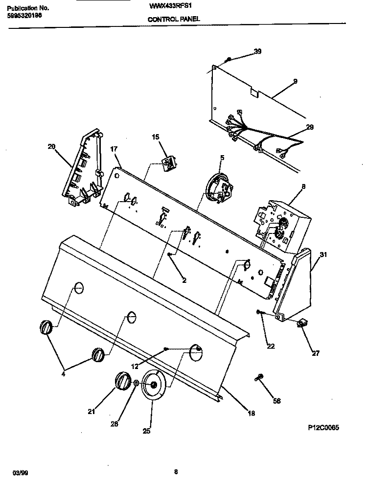 CONTROL PANEL Diagram and Parts List for WWX433RFS1  Frigidaire Washer