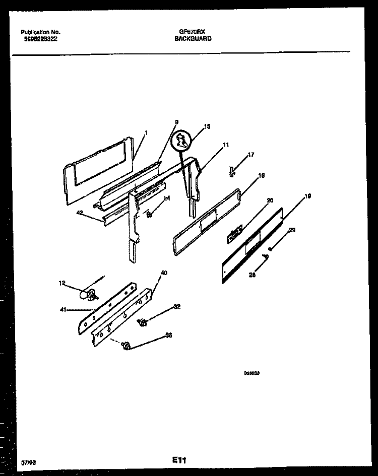 BACKGUARD Diagram and Parts List for GF670RXW1  Frigidaire Range