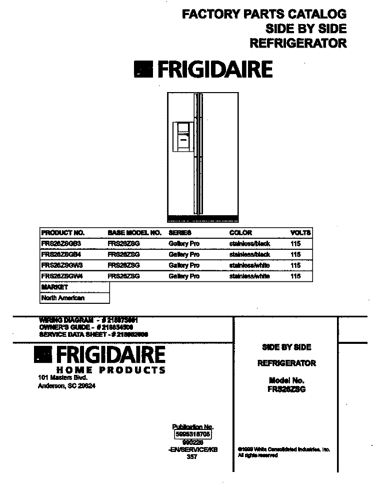 COVER Diagram and Parts List for FRS26ZSGB3  Frigidaire Refrigerator