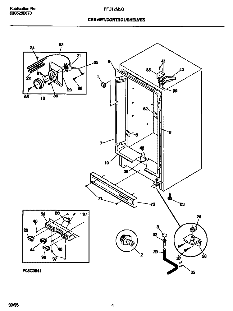 CABINET / CONTROL / SHELVES Diagram and Parts List for FFU12M5CW0  Frigidaire Freezer
