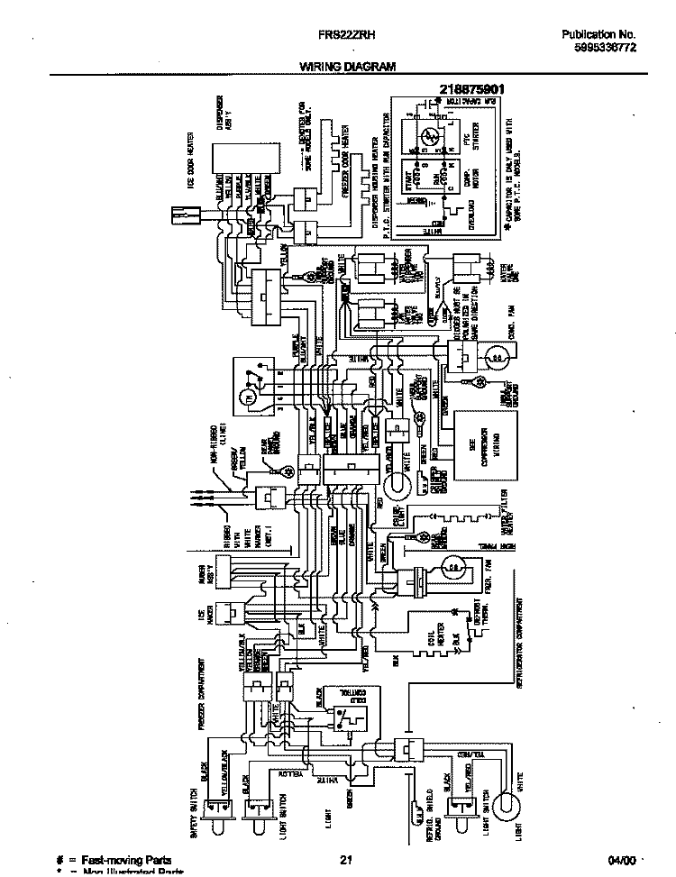 WIRING DIAGRAM Diagram and Parts List for FRS22ZRHW1  Frigidaire Refrigerator