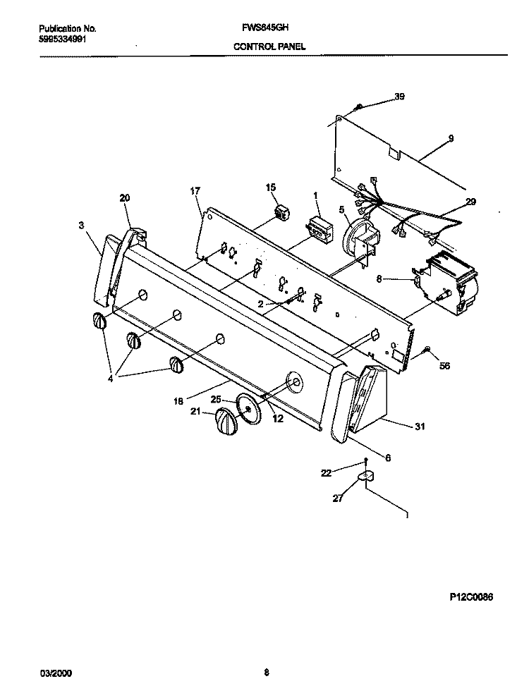 P12C0086 CONTROL PANEL Diagram and Parts List for FWS645GHT0  Frigidaire Washer