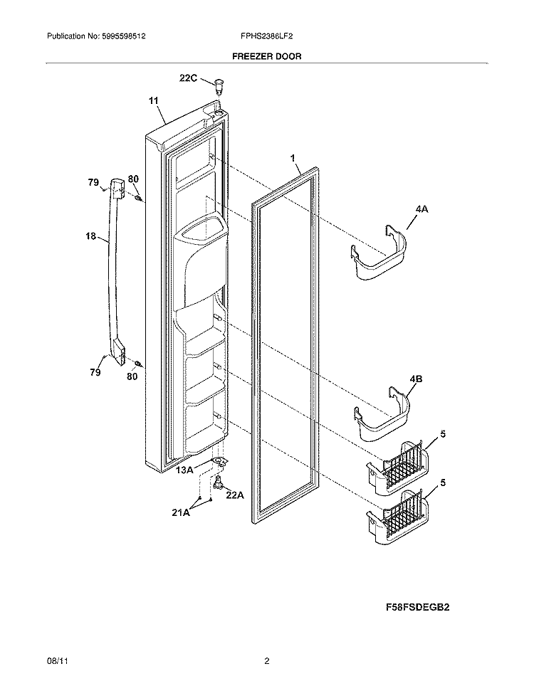 FREEZER DOOR Diagram and Parts List for FPHS2386LF2  Frigidaire Refrigerator