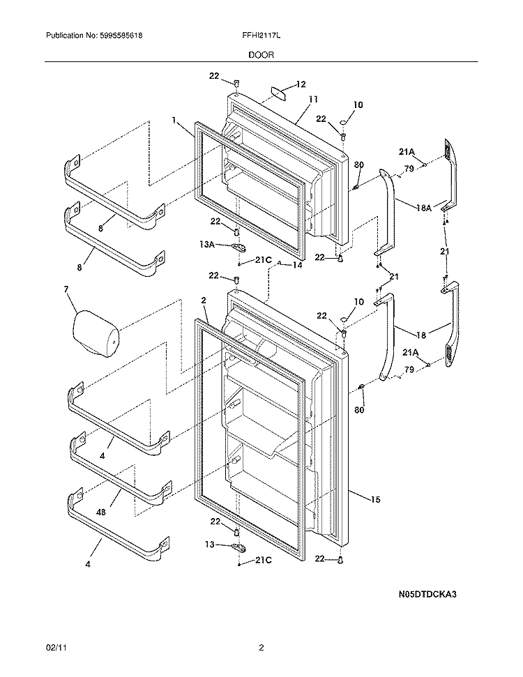 DOORS Diagram and Parts List for FFHI2117LB2  Frigidaire Refrigerator