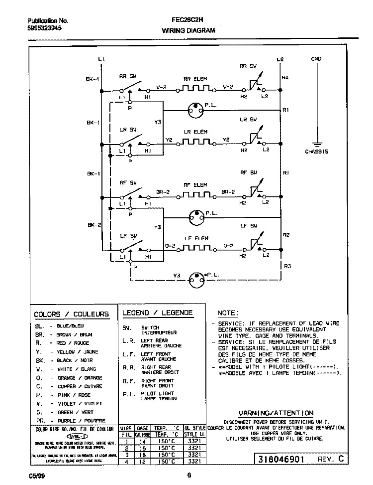 WIRING DIAGRAM Diagram and Parts List for FEC26C2HCA  Frigidaire Cooktop
