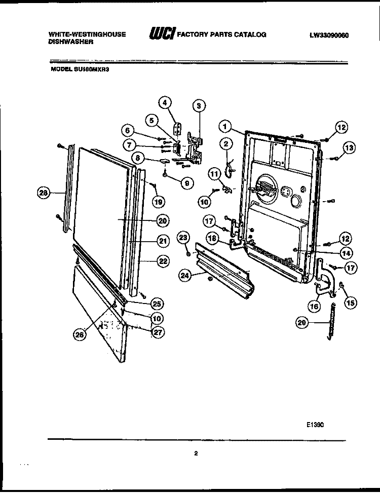 DOOR PARTS Diagram and Parts List for SU180MXRD3  Frigidaire Dishwasher