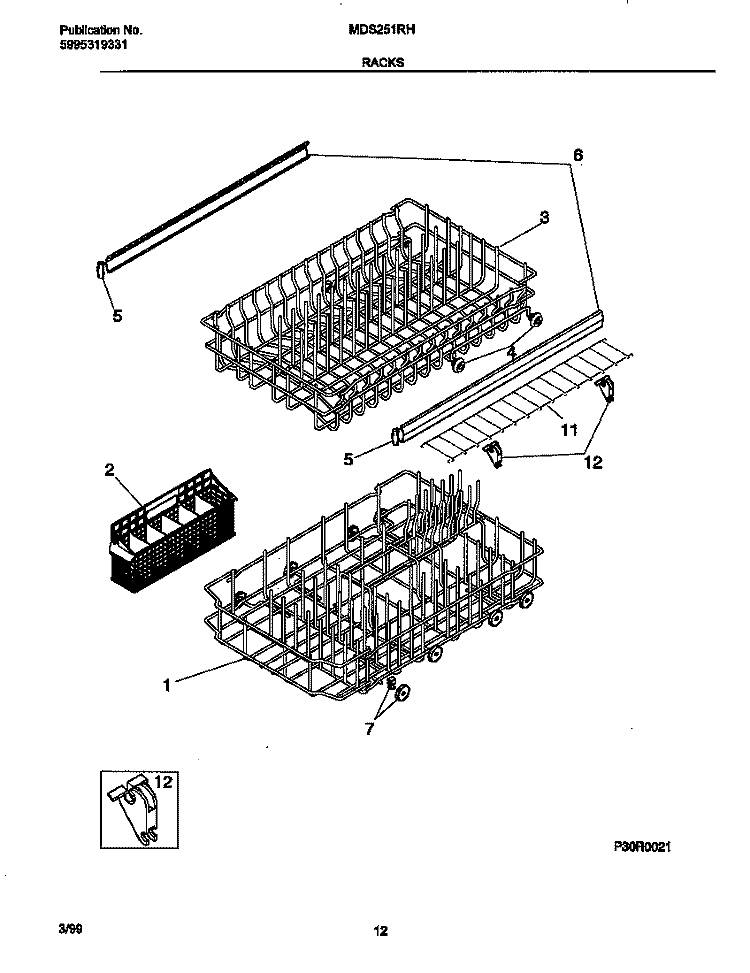 RACK Diagram and Parts List for MDS251RHR0  Frigidaire Dishwasher