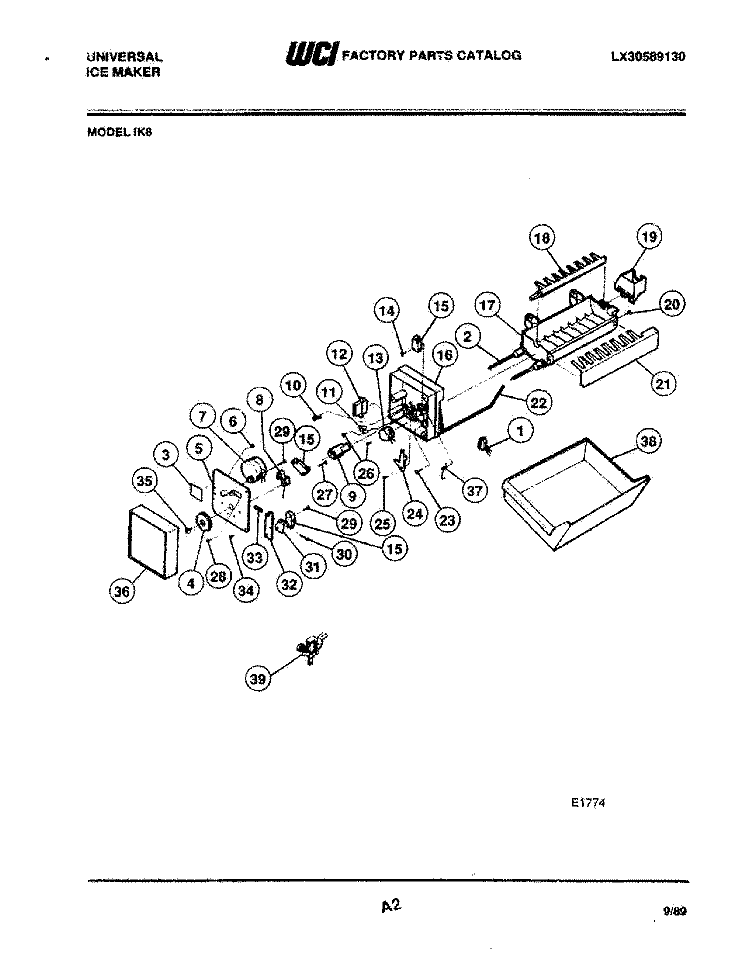 ICE MAKER PARTS Diagram and Parts List for IK8 (M-1)  Frigidaire Ice Maker