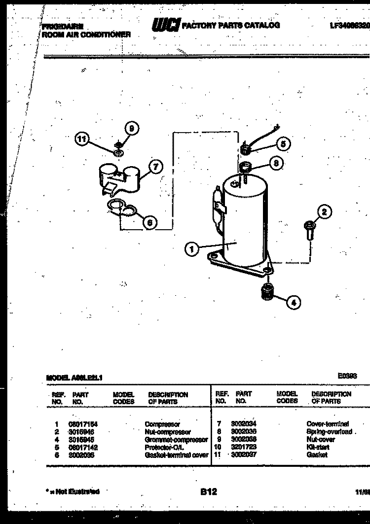 COMPRESSOR PARTS Diagram and Parts List for A06LE2L1  Frigidaire Air Conditioner