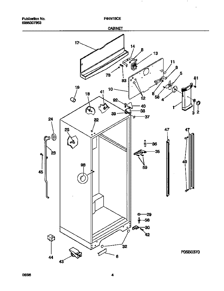 CABINET Diagram and Parts List for F44N18CED6  Frigidaire Refrigerator