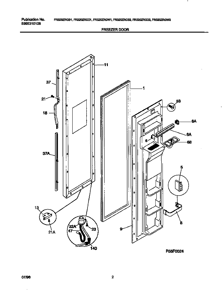 FRZR DOOR Diagram and Parts List for FRS20ZRGD2  Frigidaire Refrigerator