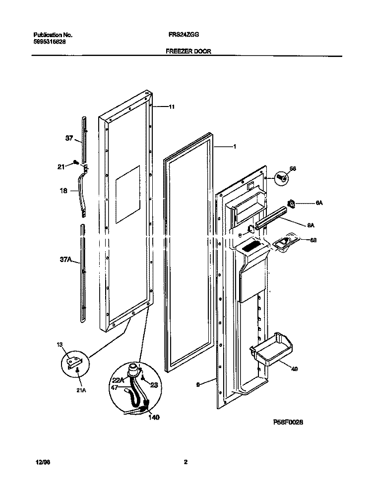 FREEZER DOOR Diagram and Parts List for FRS24ZGGD4  Frigidaire Refrigerator