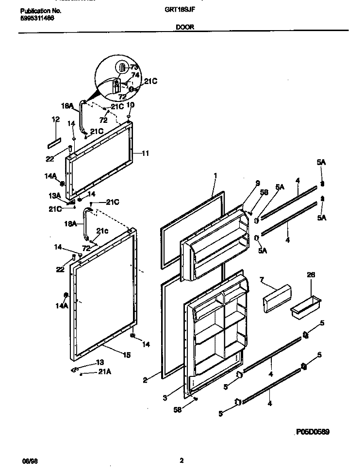 DOOR Diagram and Parts List for GRT18SJFD3  Gibson Refrigerator